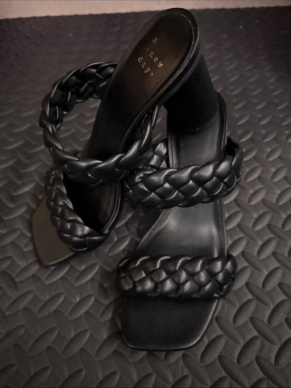 a new day Black Braided Double-Strap Block Heel Mules